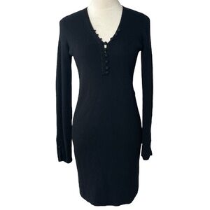 Club Monaco‎ Ribbed Long Sleeve Wool Dress Black Small